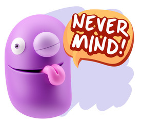 3d Rendering Smile Character Emoticon Expression saying Never Mi