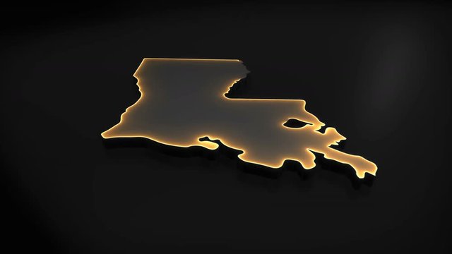 Seamless looping 3D animation of the map of Louisiana including 2 versions and alpha matte