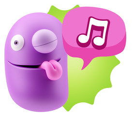 3d Rendering Smile Character Emoticon Expression saying Music No