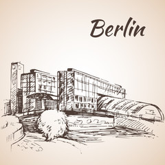Hand drawn Hauptbahnhof Berlin - Berlin Central Station