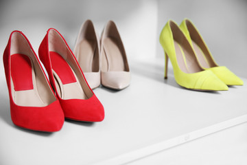 Female high heel shoes in wardrobe