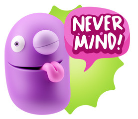 3d Rendering Smile Character Emoticon Expression saying Never Mi