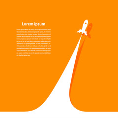 Abstract Orange background with rocket. Illustration The launch
