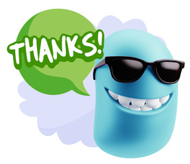 3d Rendering Smile Character Emoticon Expression saying Thanks w