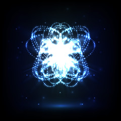 Abstract chaos background. Shiny sphere with particles. Future techno background.