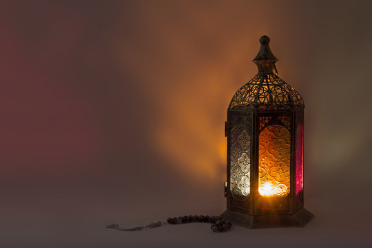 Lightened Lantern With Rosary
