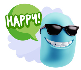 3d Rendering Smile Character Emoticon Expression saying Happy wi