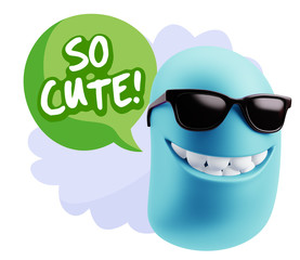 3d Illustration Laughing Character Emoji Expression saying So Cu