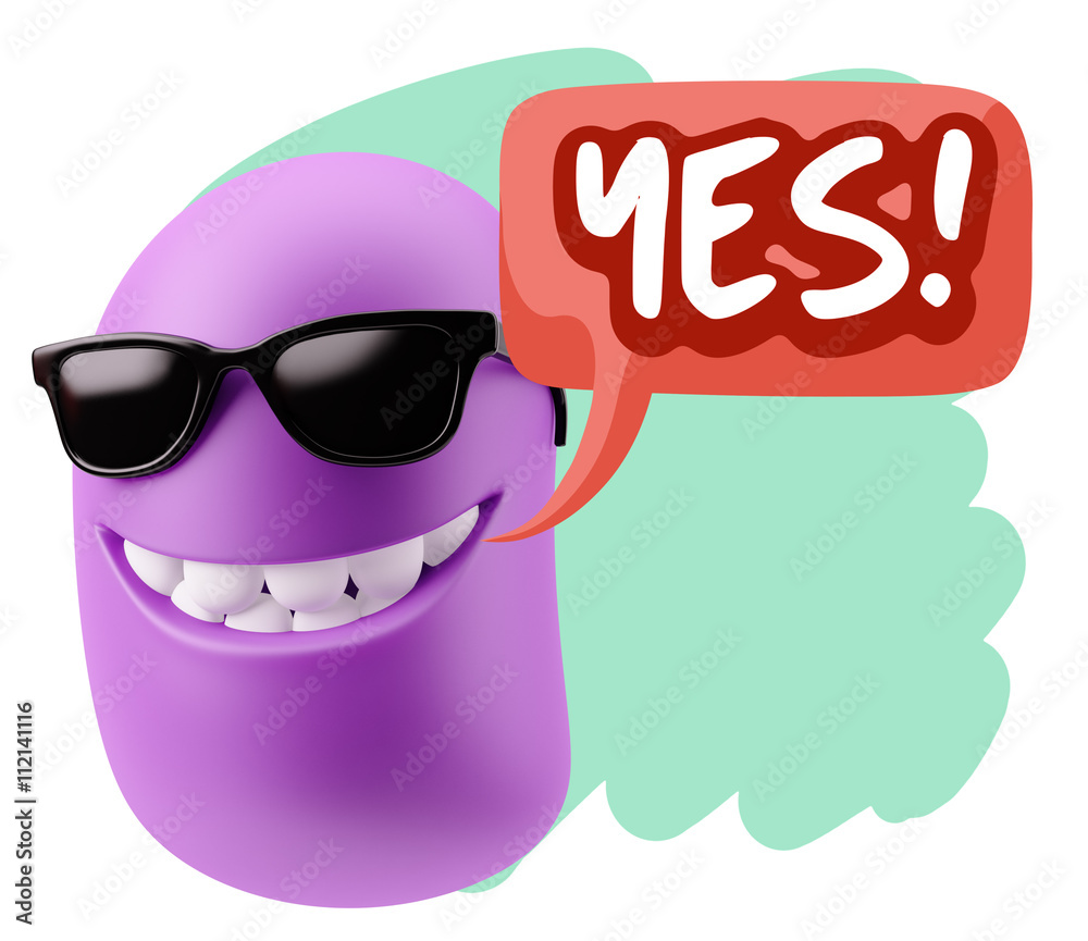 Fototapete 3d rendering smile character emoticon expression saying yes with