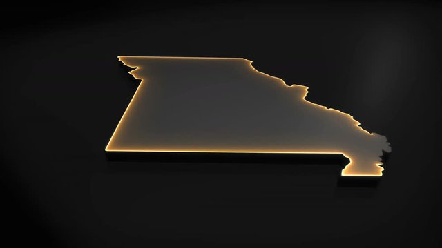 Seamless looping 3D animation of the map of Missouri including 2 versions and alpha matte