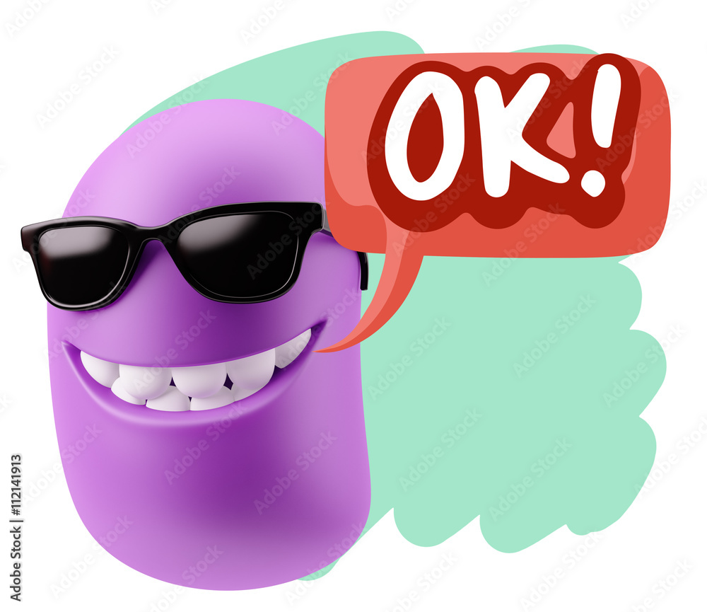 Fototapete 3d Rendering Smile Character Emoticon Expression saying Ok with