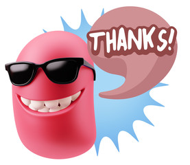 3d Rendering Smile Character Emoticon Expression saying Thanks w