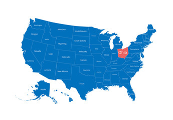 Map of the USA. Image with clipping path and name of states. State mark. Ohio. Vector illustration.