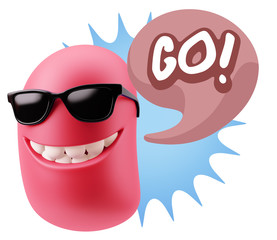 3d Rendering Smile Character Emoticon Expression saying Go with