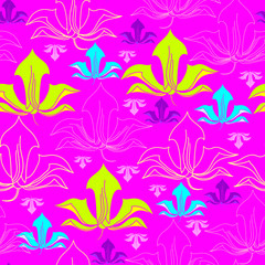 Seamless pattern with colorful flowers. Hand drawn floral texture.