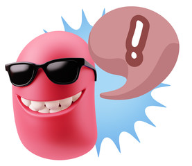 3d Rendering Smile Character Emoticon Expression saying ! with C