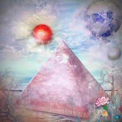 Oasis in the desert with pyramid © Rosario Rizzo