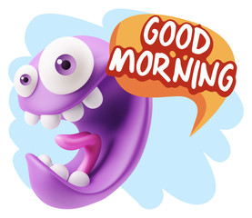 3d Rendering Smile Character Emoticon Expression saying Good Mor