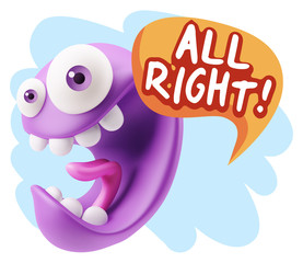 3d Rendering Smile Character Emoticon Expression saying All Righ