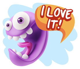 3d Rendering Smile Character Emoticon Expression saying I Love I