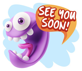 3d Rendering Smile Character Emoticon Expression saying See You