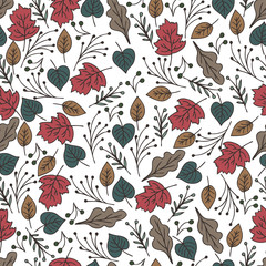 Hand drawn floral seamless pattern with flowers and leaves. Summ