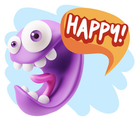 3d Rendering Smile Character Emoticon Expression saying Happy wi