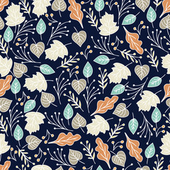 Hand drawn floral seamless pattern with flowers and leaves. Summ