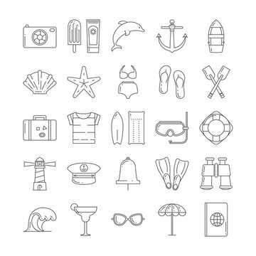 Summer icons set. Made in line style. Summer vacation vector