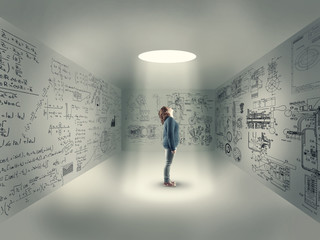 Obraz premium Young girl in center of a room