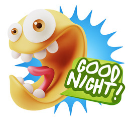 3d Rendering Smile Character Emoticon Expression saying Good Nig