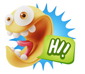 3d Illustration Laughing Character Emoji Expression saying Hi wi