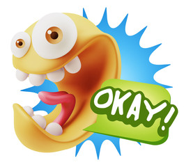 3d Illustration Laughing Character Emoji Expression saying Okay