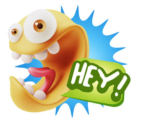 3d Illustration Laughing Character Emoji Expression saying Hey w