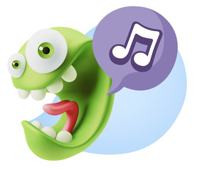 3d Rendering Smile Character Emoticon Expression saying Music No