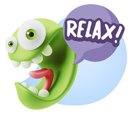 3d Rendering Smile Character Emoticon Expression saying Relax wi