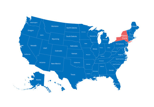 Map of the USA. Image with clipping path and name of states. State mark. New York. Vector illustration.