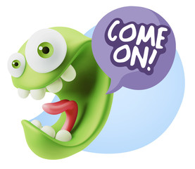3d Illustration Laughing Character Emoji Expression saying Come