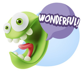 3d Rendering Smile Character Emoticon Expression saying Wonderfu