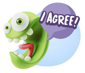 3d Illustration Laughing Character Emoji Expression saying I Agr