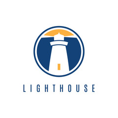 Concept logo template with lighthouse in flat design .Vector ill