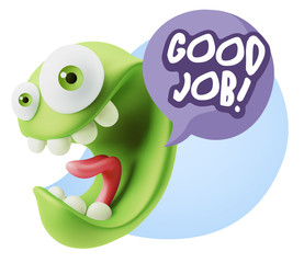 3d Rendering Smile Character Emoticon Expression saying Good Job