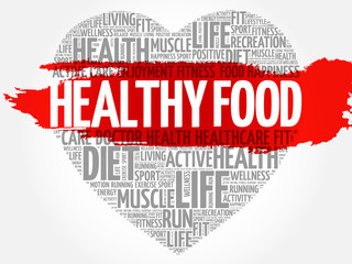 Healthy Food heart word cloud, fitness, sport, health concept