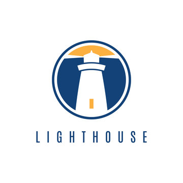 Concept logo template with lighthouse in flat design .Vector ill