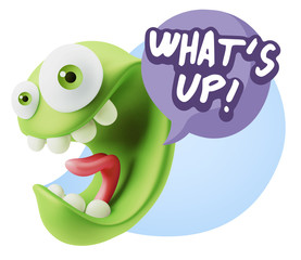 3d Rendering Smile Character Emoticon Expression saying What'S U