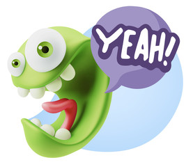 3d Illustration Laughing Character Emoji Expression saying Yeah