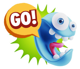 3d Rendering Smile Character Emoticon Expression saying Go with