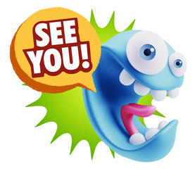 3d Rendering Smile Character Emoticon Expression saying See You