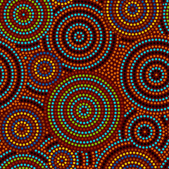 Australian aboriginal colorful geometric art concentric circles seamless pattern, vector