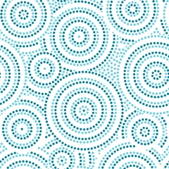 Gardinen Blaue und weiße australische Aborigines geometrische Kunst konzentrische Kreise nahtloses Muster, Vektor © natalyon